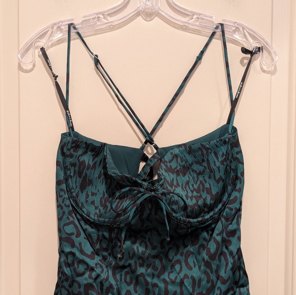 For Love And Lemons Green Wendy Strappy Green Leopard Print Mini Dress Large NWT - Picture 4 of 13